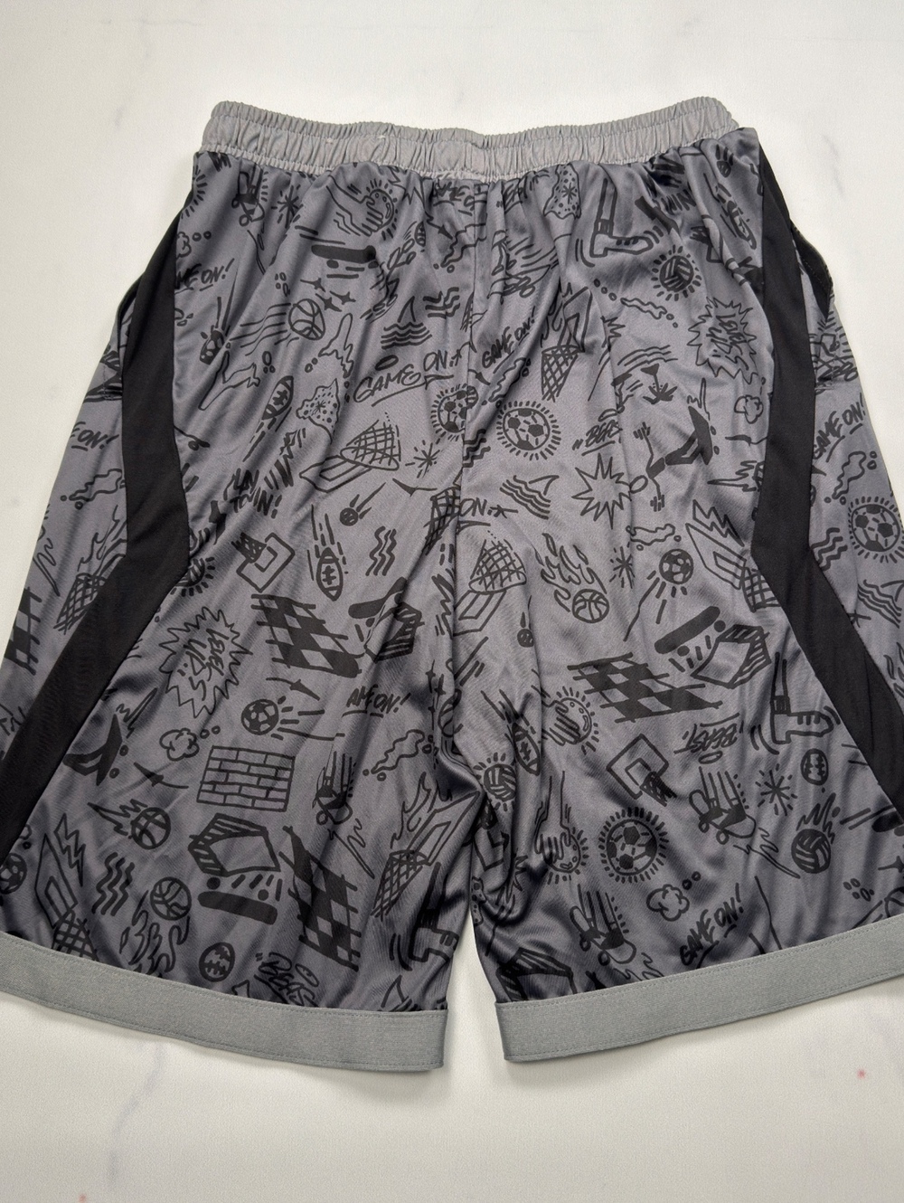 TEK GEAR Athletic Shorts Gray Graphic Design - Boys XL